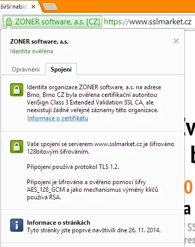 EV certifikat v Google Chrome