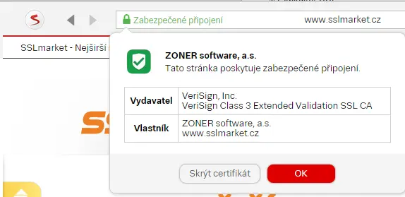 Seznam prohlížeč - EV certifikát
