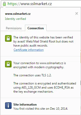 Avast WebShield brání použití SSL certifikátu Symantec