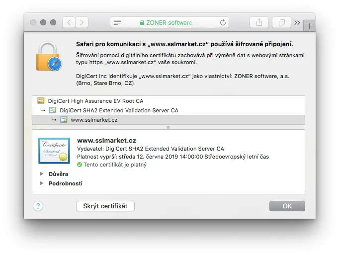 Zobrazenie certifikátu Secure Site Pro EV v adresnom riadku prehliadača Zobrazenie certifikátu Secure Site Pro EV v adresnom riadku prehliadača