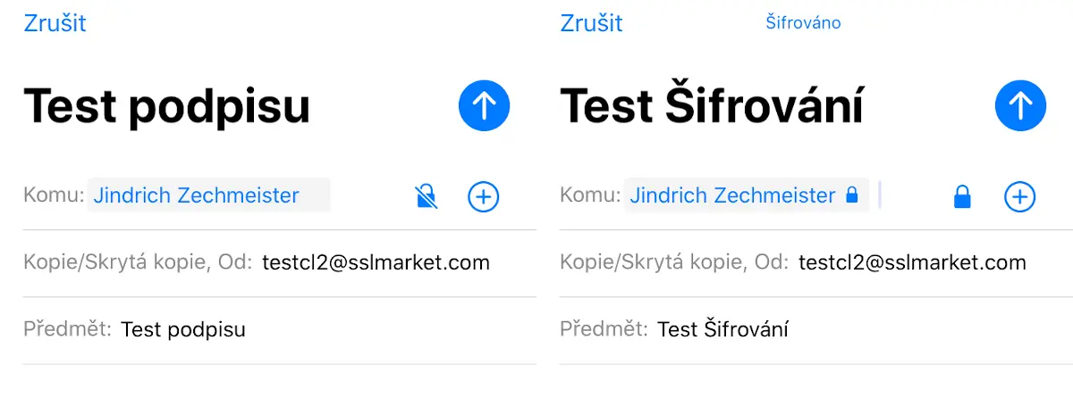 Detail podpísaného a šifrovaného e-mailu