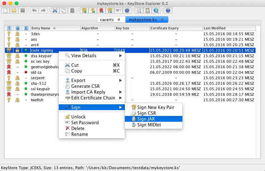 KeyStore Explorer – správa Java keystore