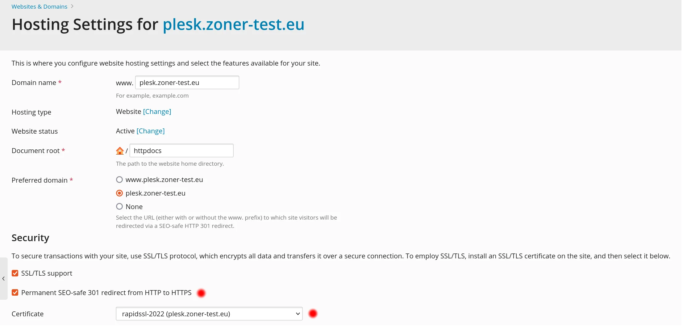Priradenie certifikátu k doméne