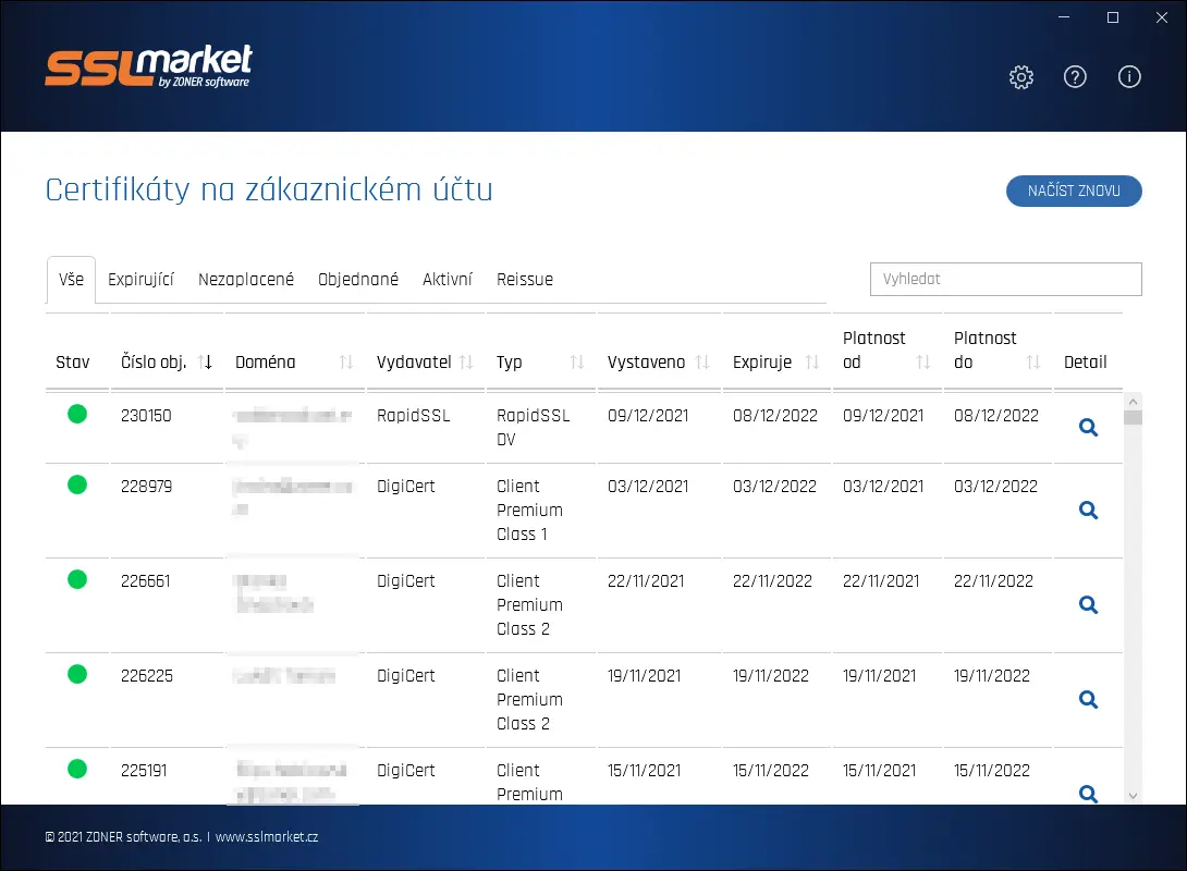 Aplikace SSLmarket pro Windows