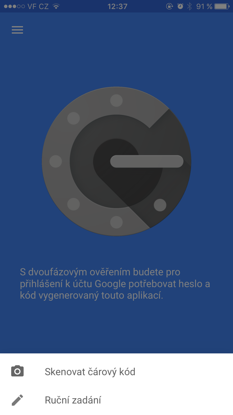 Google Authenticator v telefonu