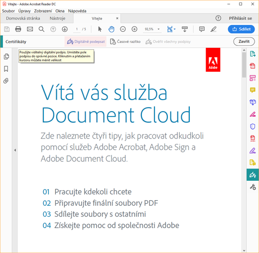 Podpis v Adobe Readeru