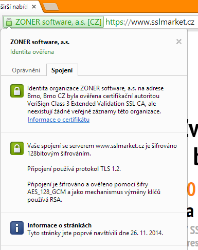 EV certifikat v Google Chrome