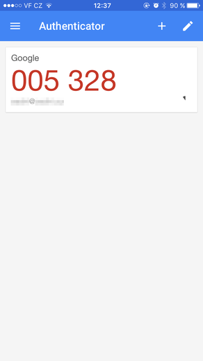 Google Authenticator - vygenerované kódy