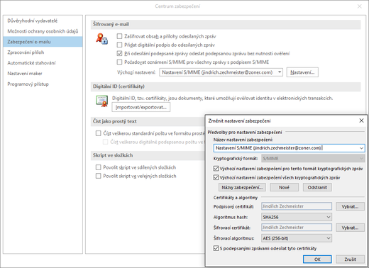 Nastavení Outlooku pro elektronický podpis