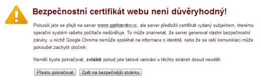 Bezpečnostní certifikát webu není důvěryhodný