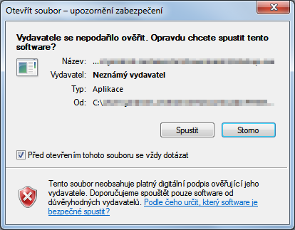 Nedůvěryhodná aplikace bez podpisu