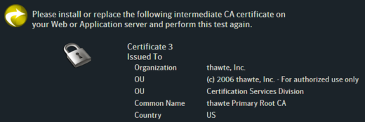 Chybějící Intermediate certifikát ověřovač nabídne je stažení