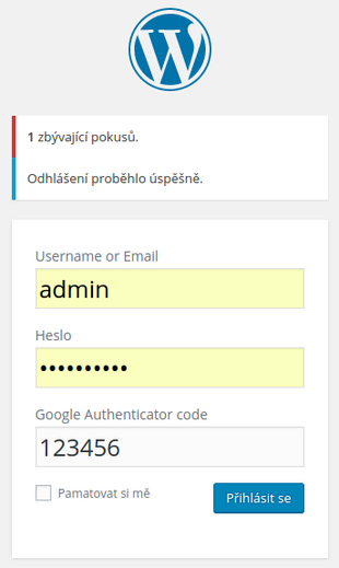 Přihlášení do Wordpressu pomocí 2FA