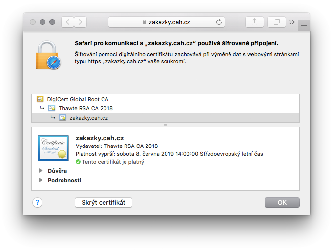 Zobrazenie certifikátu RapidSSL v adresnom riadku prehliadača Zobrazenie certifikátu RapidSSL v adresnom riadku prehliadača