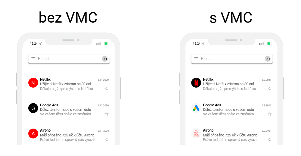 VMC ukazuje příjemci e-mailu logo odesilatele