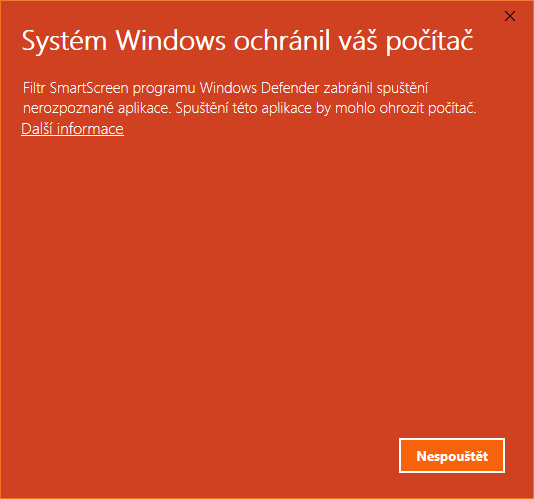 SmartScreen filter Windows blokuje nedôveryhodnú aplikáciu