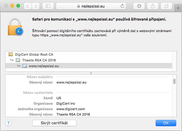 Zobrazenie certifikátu SSL123 v adresnom riadku prehliadača