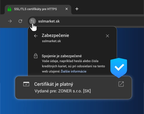 Zobrazenie EV certifikátu v prehliadači Zobrazenie EV certifikátu v prehliadači