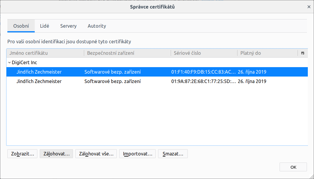 Správca certifikátov vo Firefoxe/Thunderbirdu