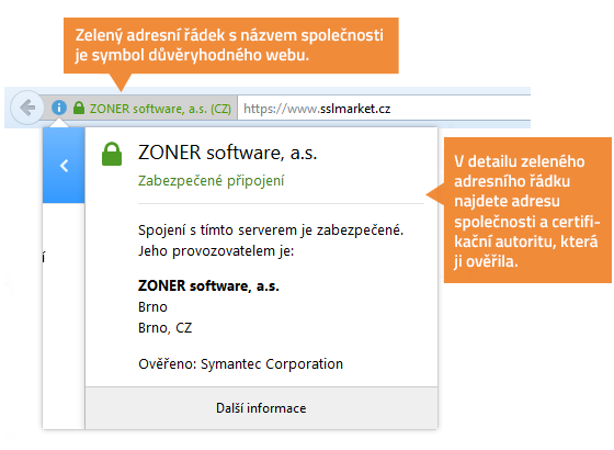 Zobrazenie EV certifikátu v prehliadači návštevníka vášho webu Zobrazenie EV certifikátu v prehliadači