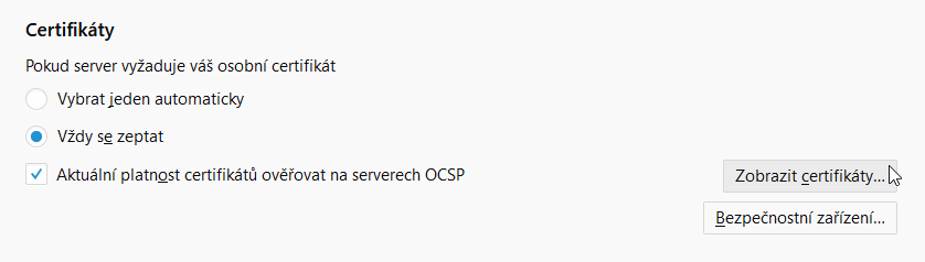 úložisko certifikátu vo Firefoxe