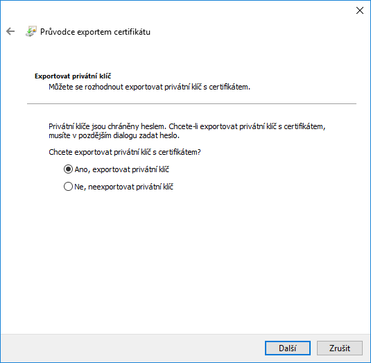 pri exportovaní exportujte aj privátny kľúč