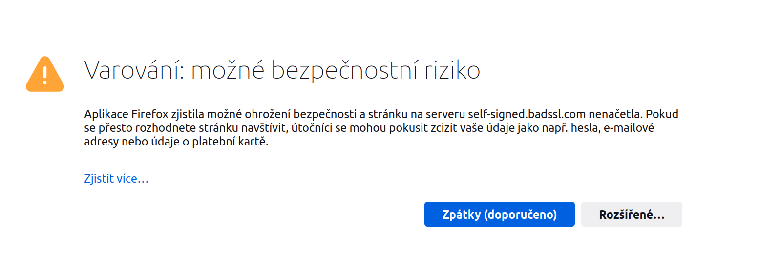 varovanie o nedôveryhodnosti SSL certifikátu v prehliadači