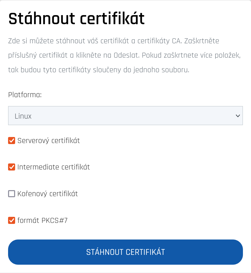 Stiahnutie certifikátu v detaile objednávky